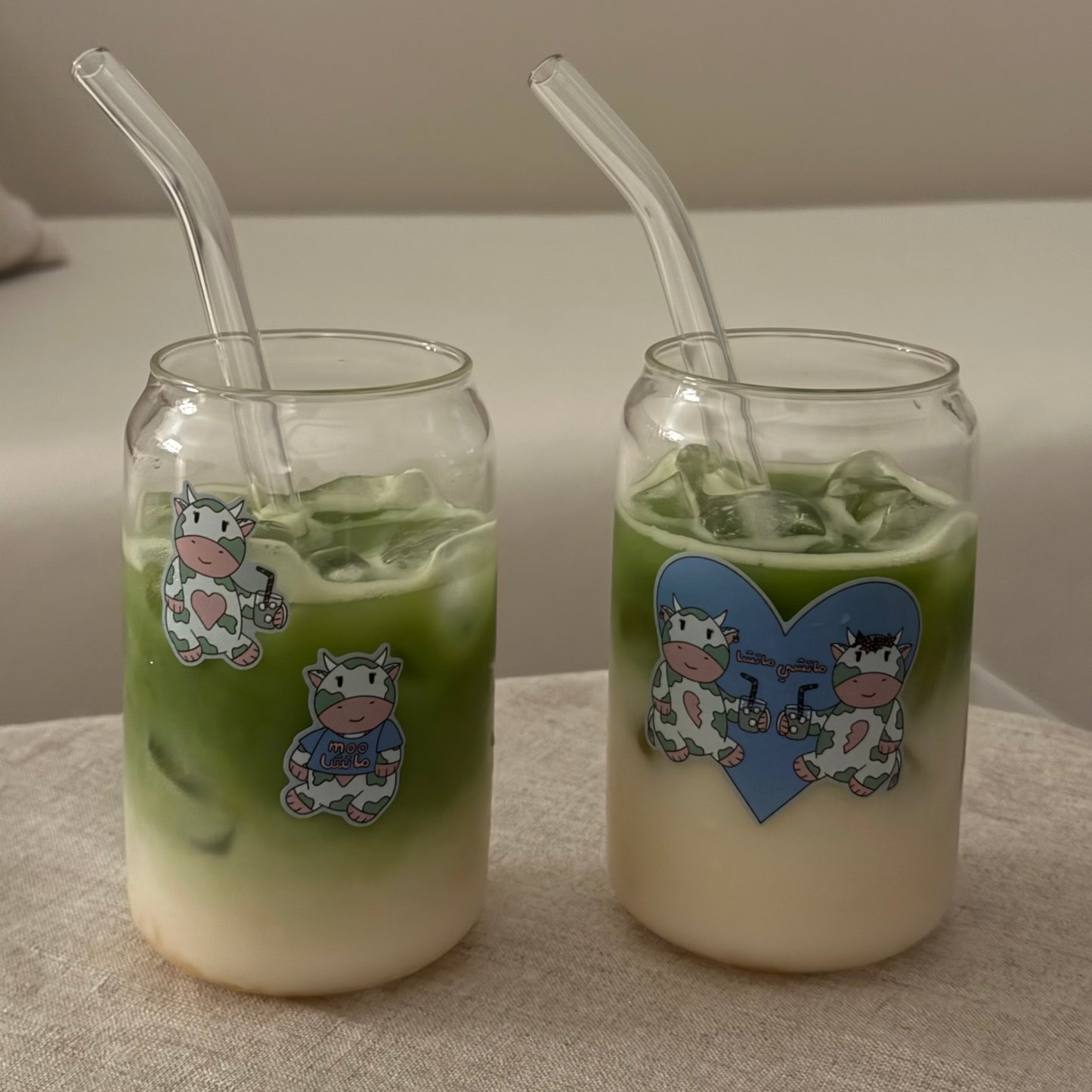 "Matcha Cows Sticker Sheet" featuring 5 playful stickers inspired by the TikTok sound "If matcha tastes like grass, then I am a cow." Each sticker combines matcha and cow themes in a whimsical design. Made with a durable, waterproof vinyl finish, these stickers are perfect for adding humor and charm to notebooks, water bottles, laptops, and more